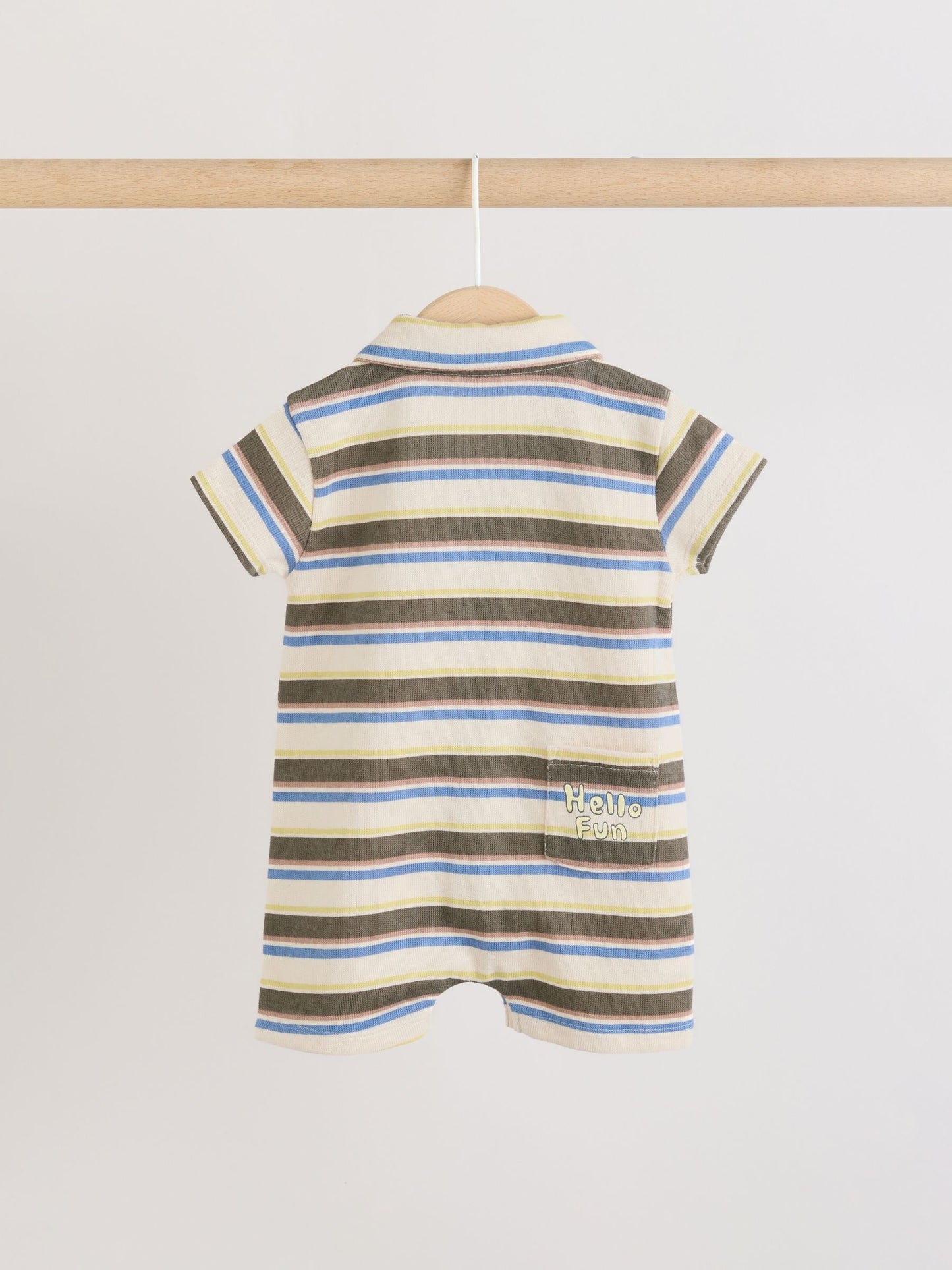 Khaki Green/Blue/Cream Stripe Jersey Collared Rompers Baby 2 Pack image 4