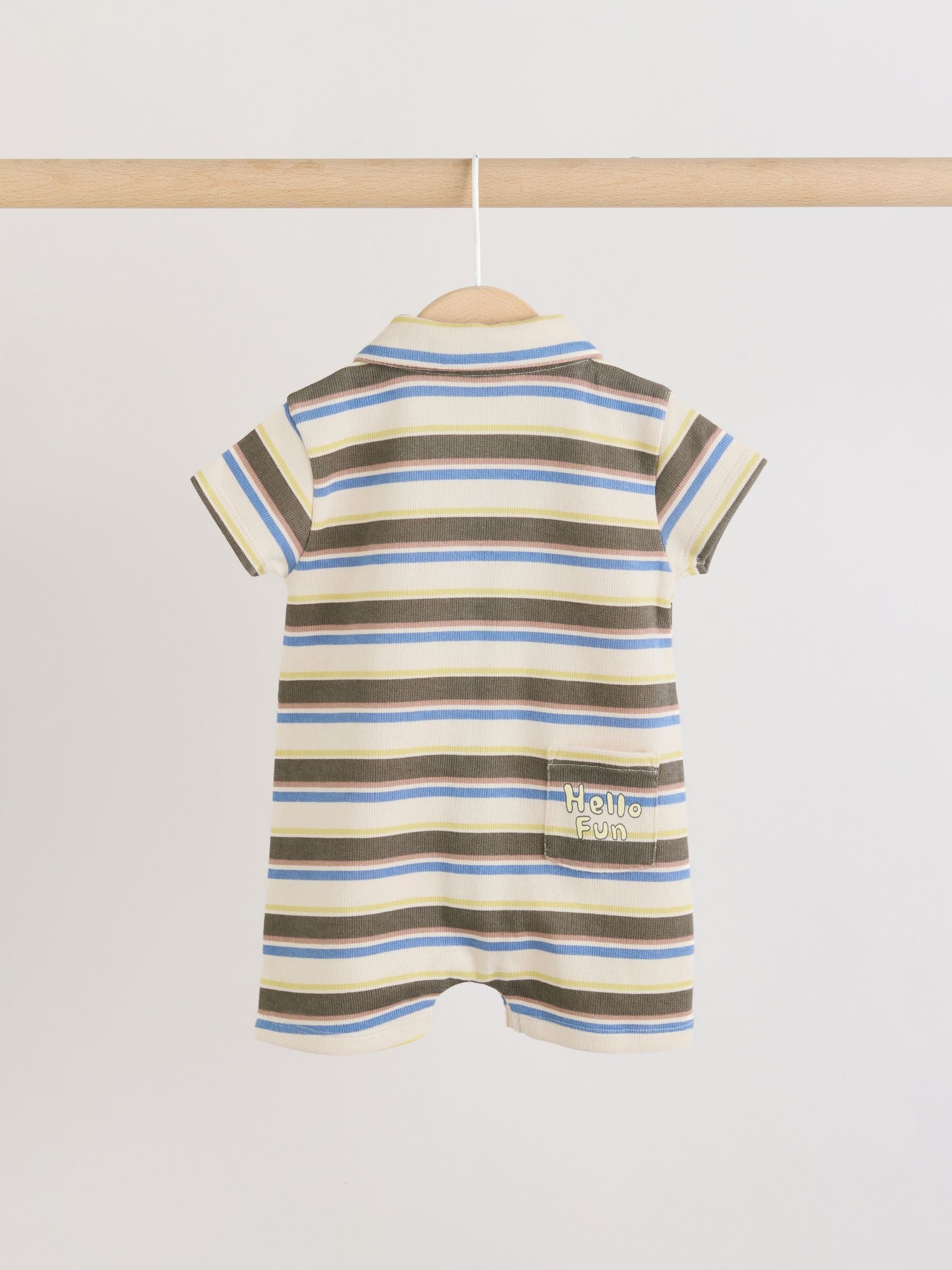 Khaki Green/Blue/Cream Stripe Jersey Collared Rompers Baby 2 Pack image 4