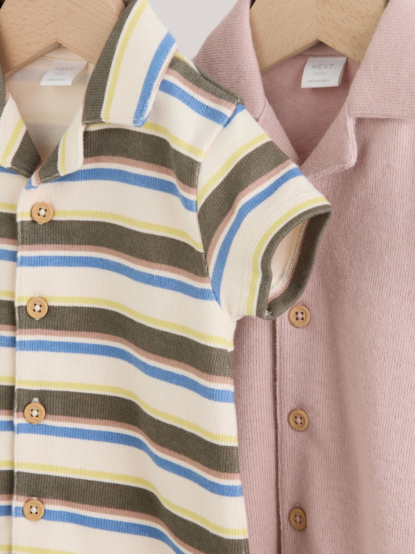 Khaki Green/Blue/Cream Stripe Jersey Collared Rompers Baby 2 Pack image 6