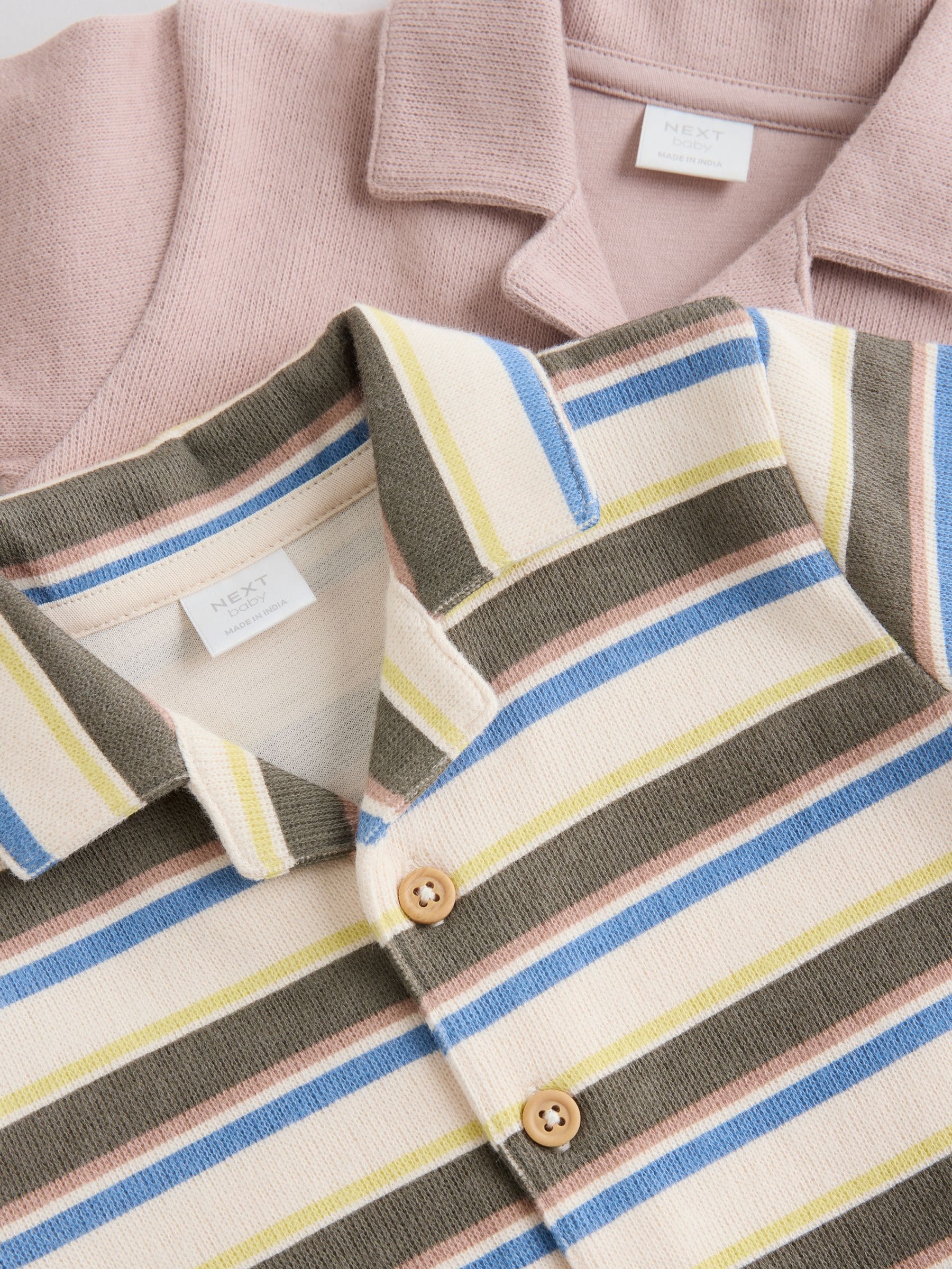 Khaki Green/Blue/Cream Stripe Jersey Collared Rompers Baby 2 Pack image 7