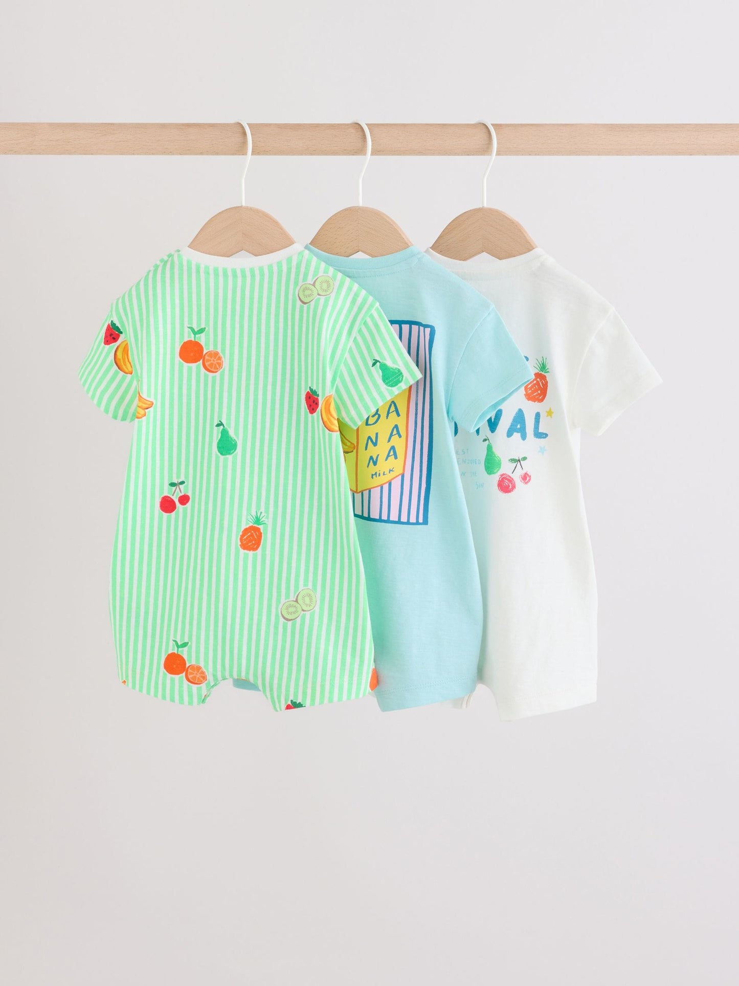 Blue Fruit Print Jersey Baby Rompers 3 Pack image 1
