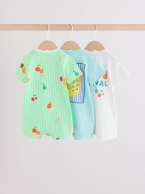 Blue Fruit Print Jersey Baby Rompers 3 Pack image 1