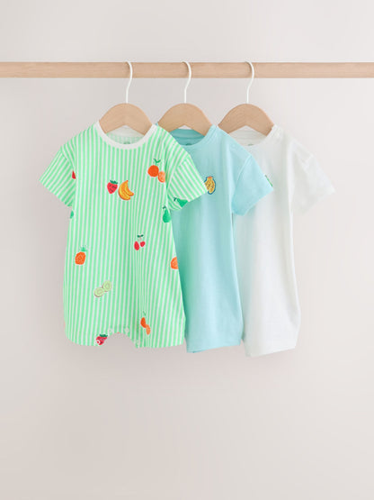 Blue Fruit Print Jersey Baby Rompers 3 Pack image 5