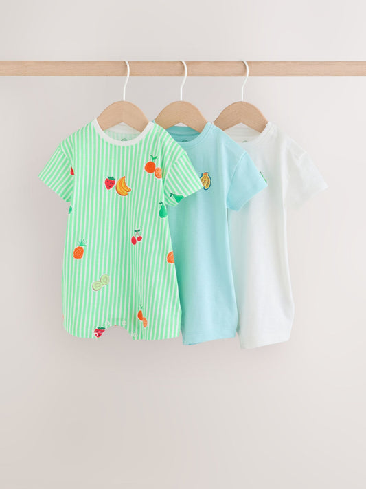 Blue Fruit Print Jersey Baby Rompers 3 Pack image 1