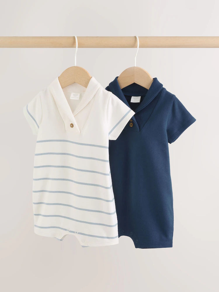 Blue and White Striped Baby Jersey Rompers 2 Pack
