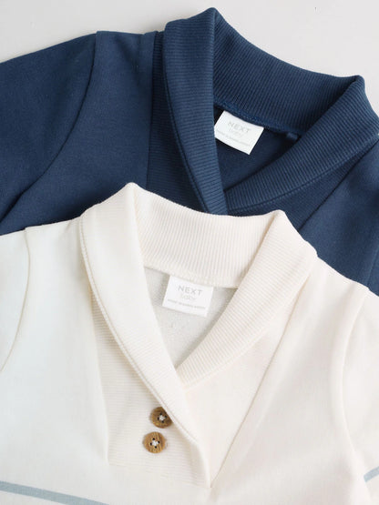 Blue and White Striped Baby Jersey Rompers 2 Pack