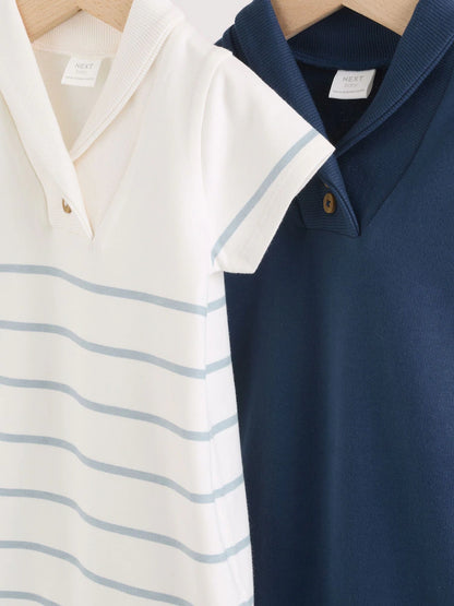 Blue and White Striped Baby Jersey Rompers 2 Pack