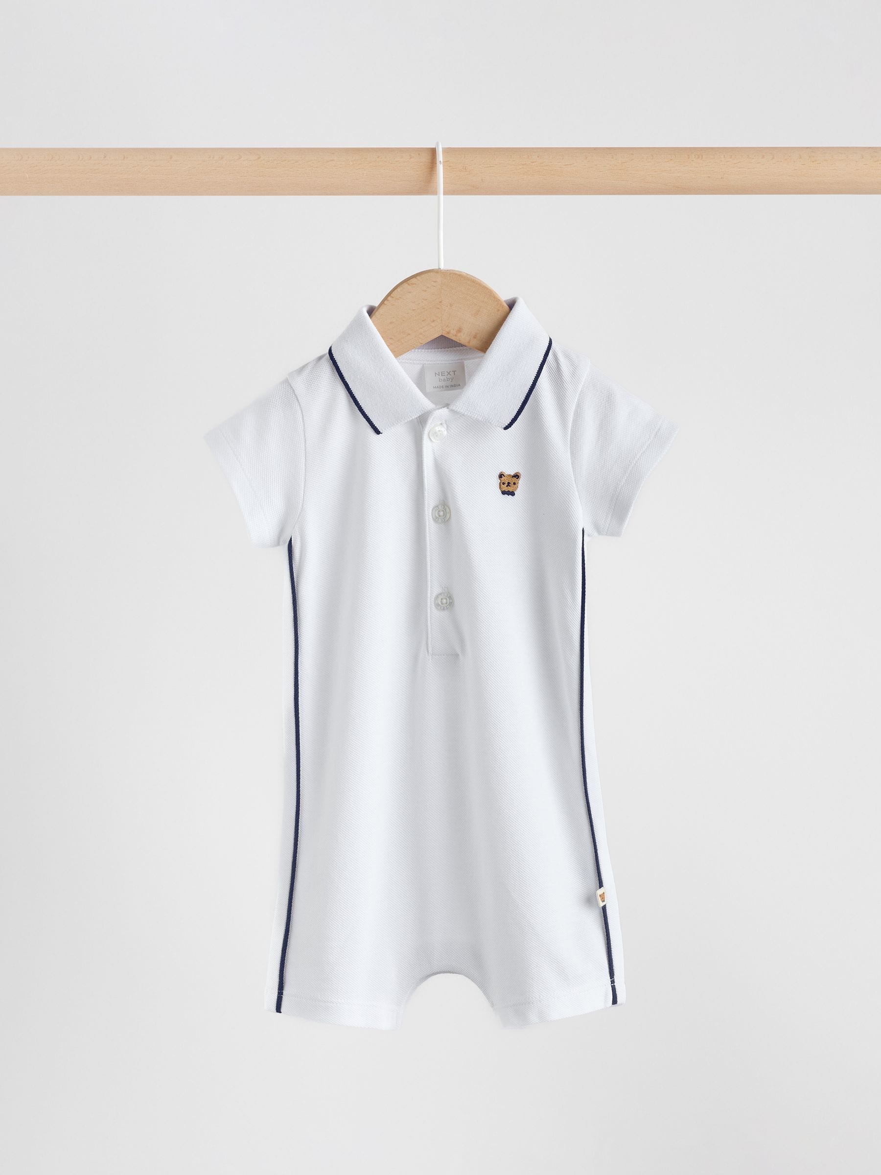 Navy/White Jersey Collared Rompers Baby 2 Pack image 3