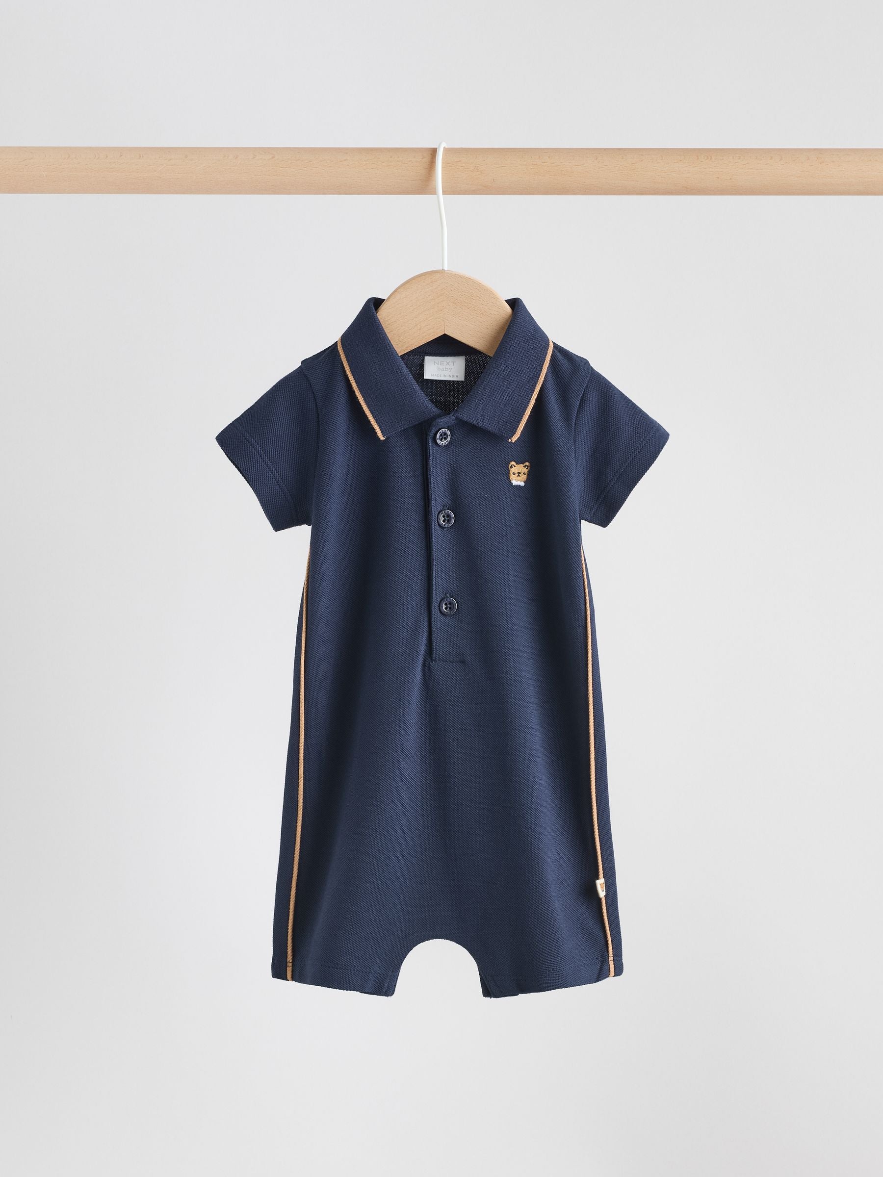 Navy/White Smart Collar Baby Rompers 2 Pack image 6