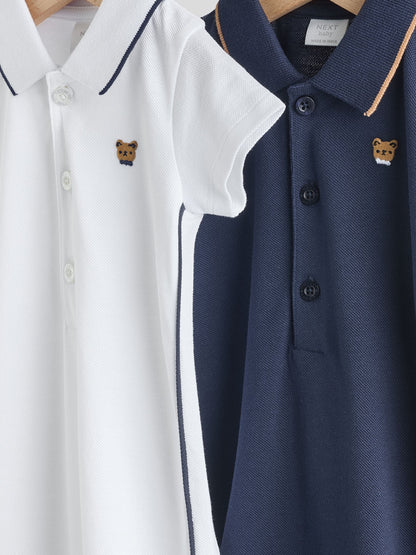 Navy/White Smart Collar Baby Rompers 2 Pack image 7