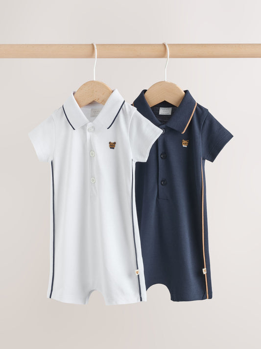 Navy/White Smart Collar Baby Rompers 2 Pack image 1