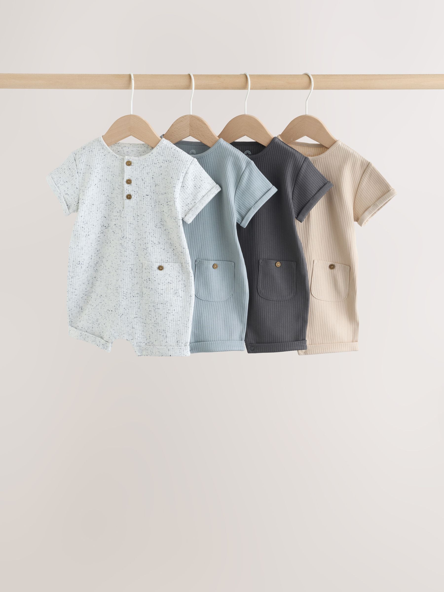 Grey Grandad Button Neck Baby Rompers 4 Pack image 1