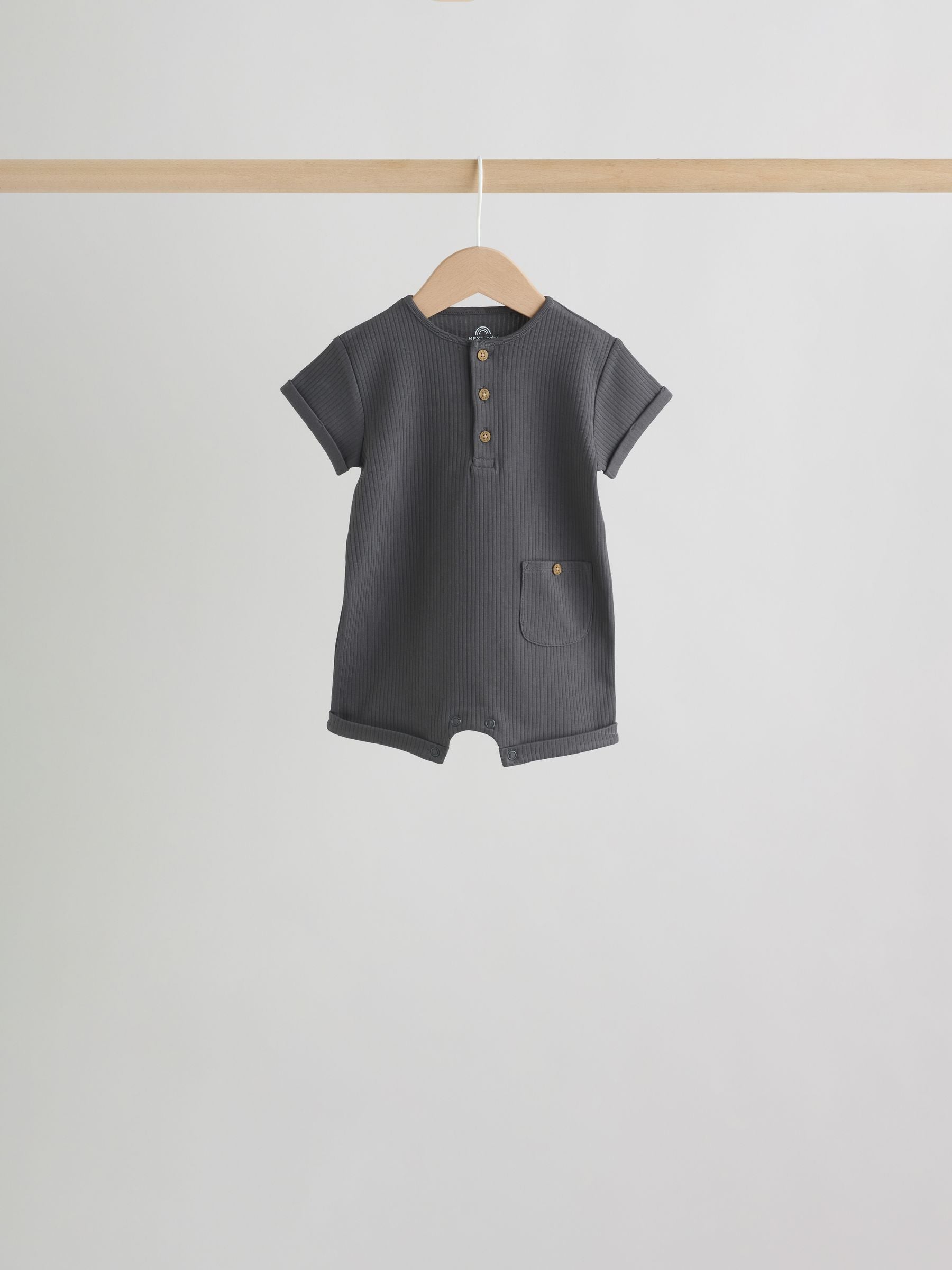 Grey Grandad Button Neck Baby Rompers 4 Pack image 9