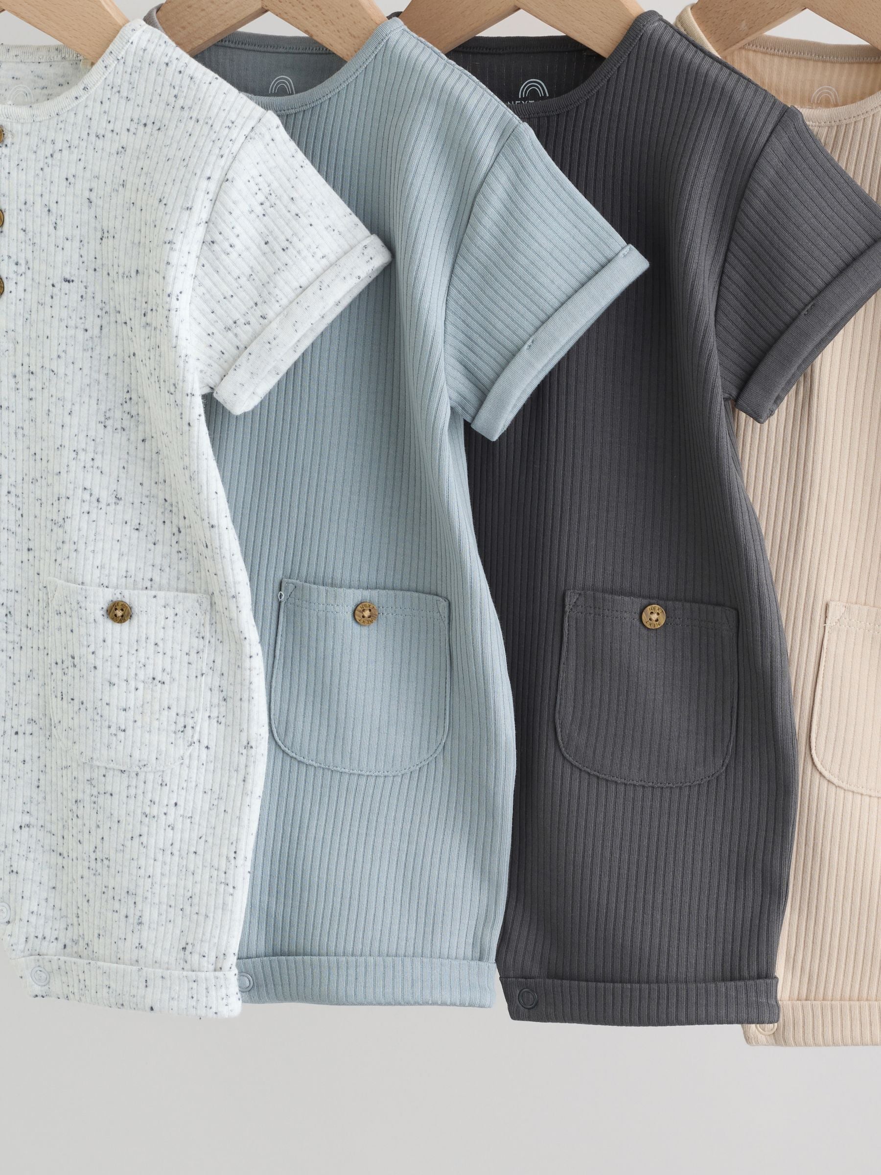 Grey Grandad Button Neck Baby Rompers 4 Pack image 8