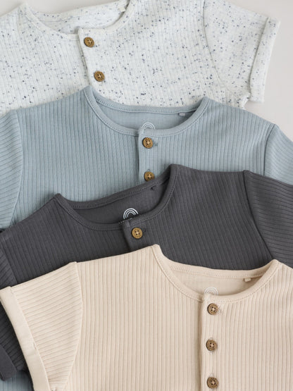 Grey Grandad Button Neck Baby Rompers 4 Pack image 9