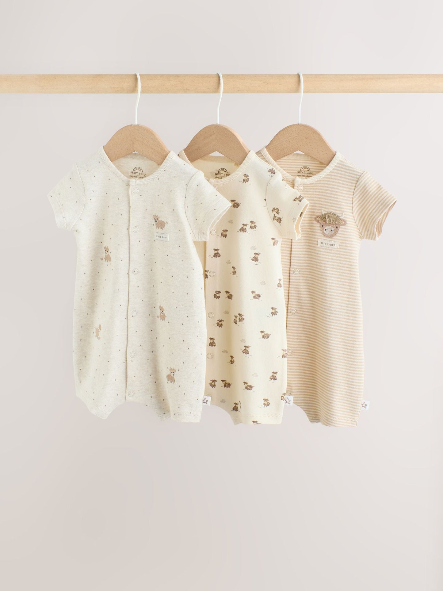 Neutral Hamish Highland Cow Jersey Baby Rompers 3 Pack image 1