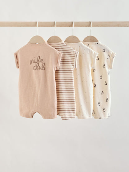 Neutral "Milk Club" Embroidered Baby Jersey Rompers 4 Pack image 2