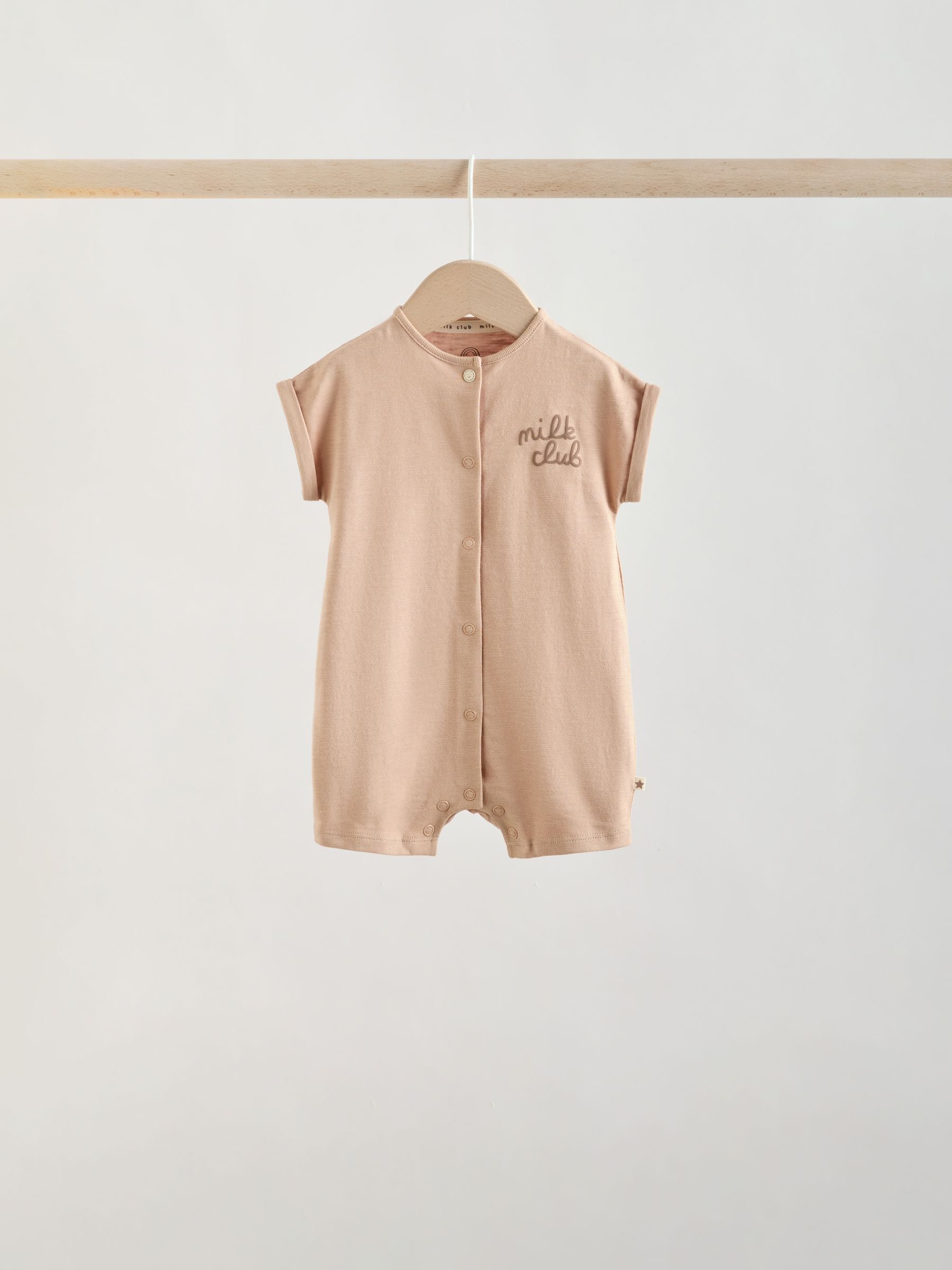 Neutral "Milk Club" Embroidered Baby Jersey Rompers 4 Pack image 3
