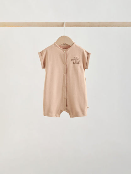 Neutral "Milk Club" Embroidered Baby Jersey Rompers 4 Pack image 3