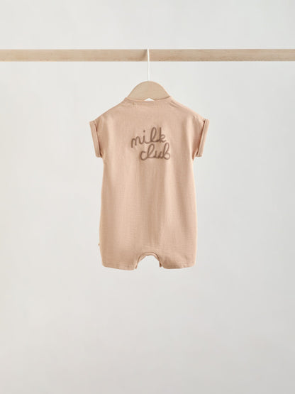 Neutral "Milk Club" Embroidered Baby Jersey Rompers 4 Pack image 4