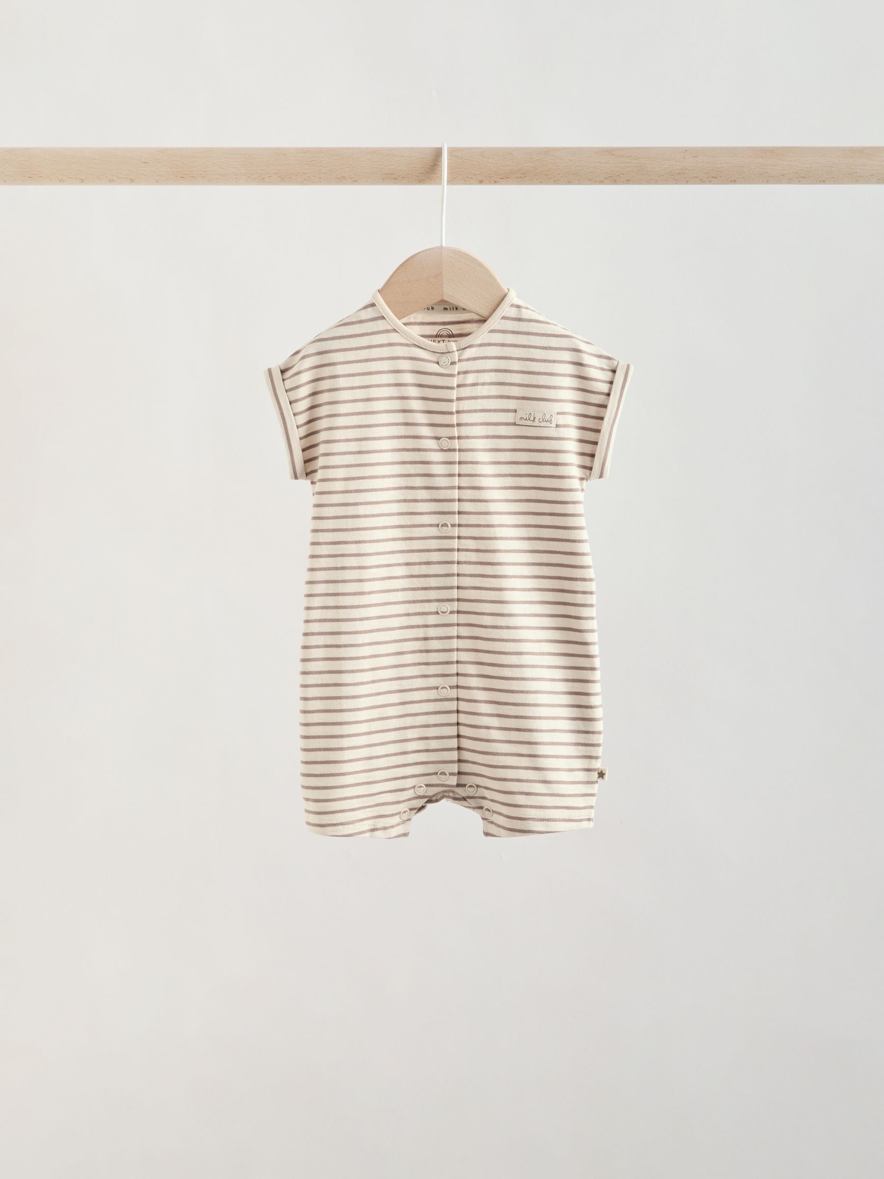 Neutral "Milk Club" Embroidered Baby Jersey Rompers 4 Pack image 5