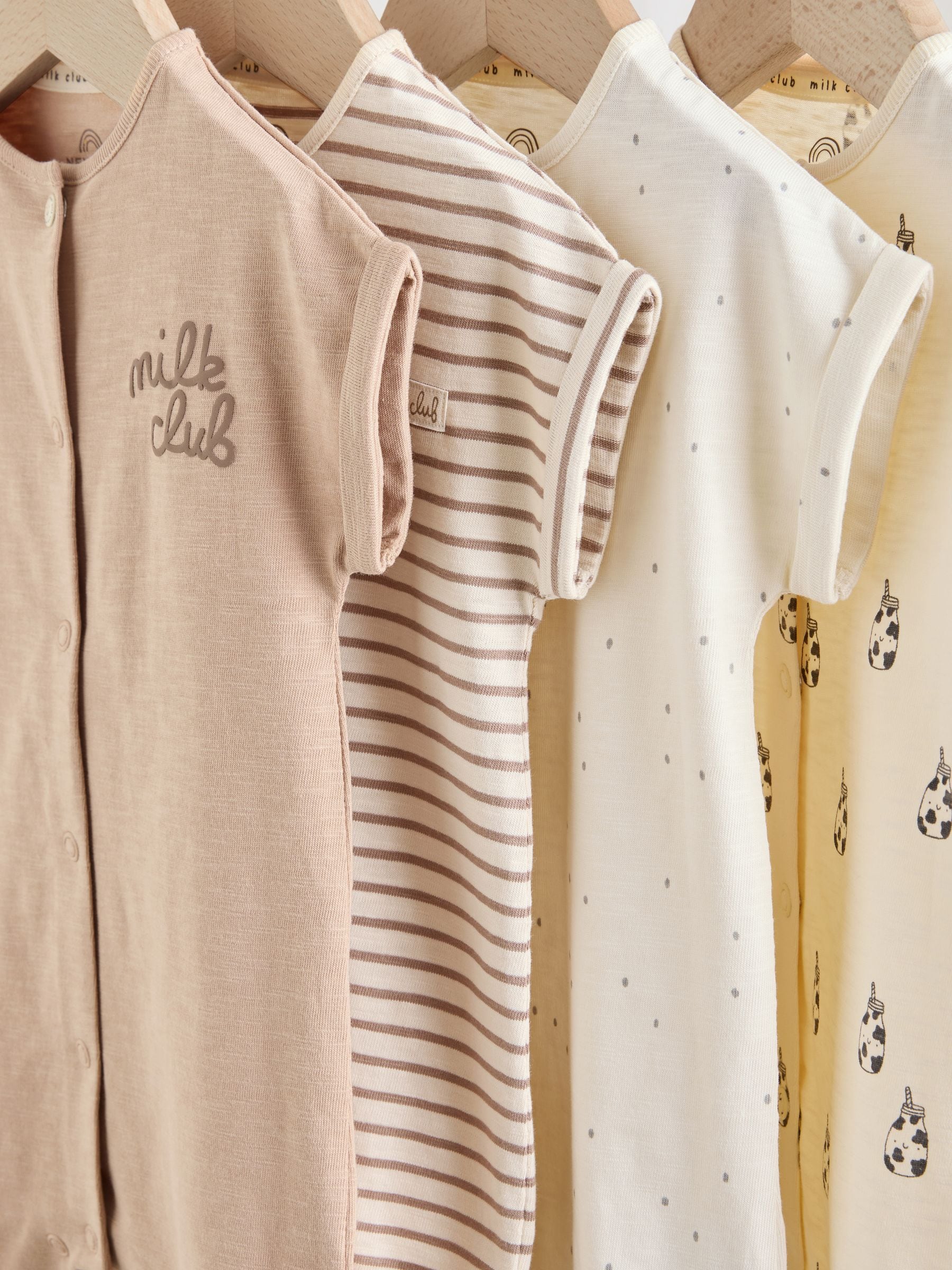 Neutral "Milk Club" Embroidered Baby Jersey Rompers 4 Pack image 8