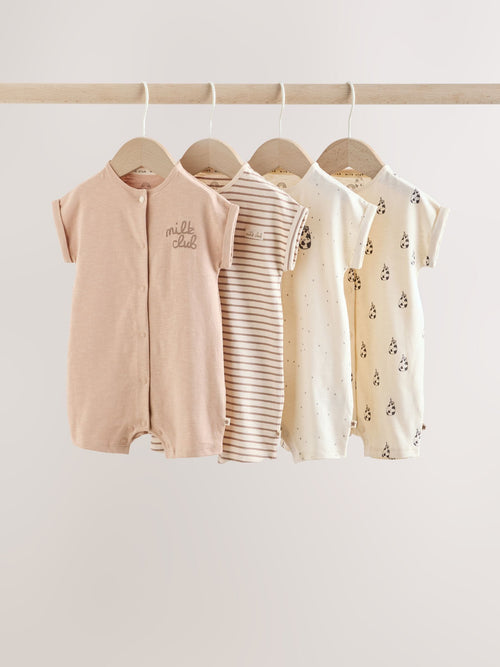 Neutral "Milk Club" Embroidered Baby Jersey Rompers 4 Pack image 1
