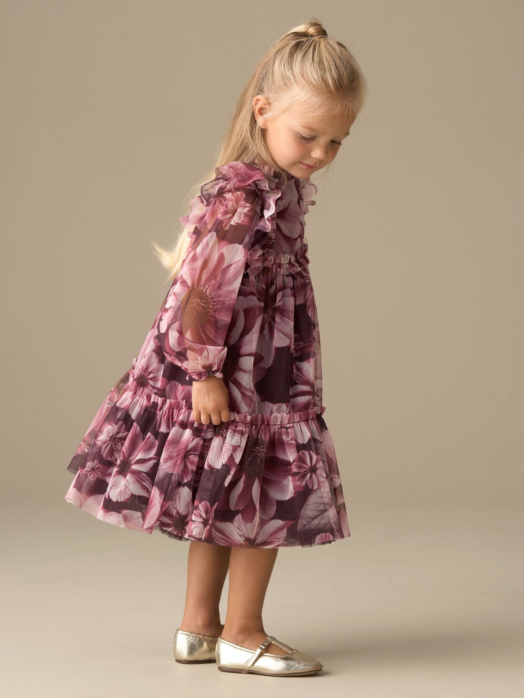 Angel & Rocket Purple Eleanor Floral Print Mesh Dress image 3