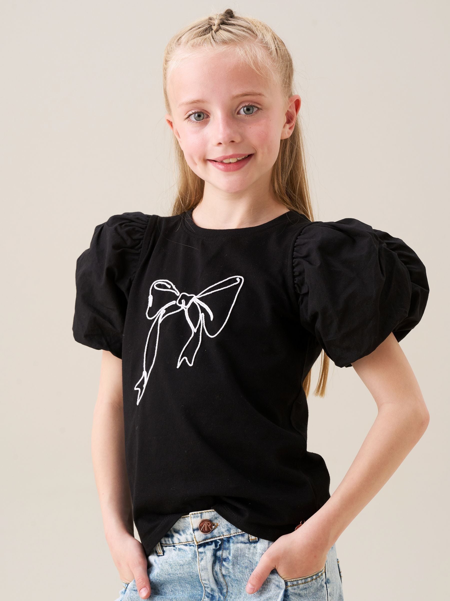 Dsiney Kidz - Angel & Rocket Black Eve Ruffle Heart Puff Sleeve T-Shirt image 2