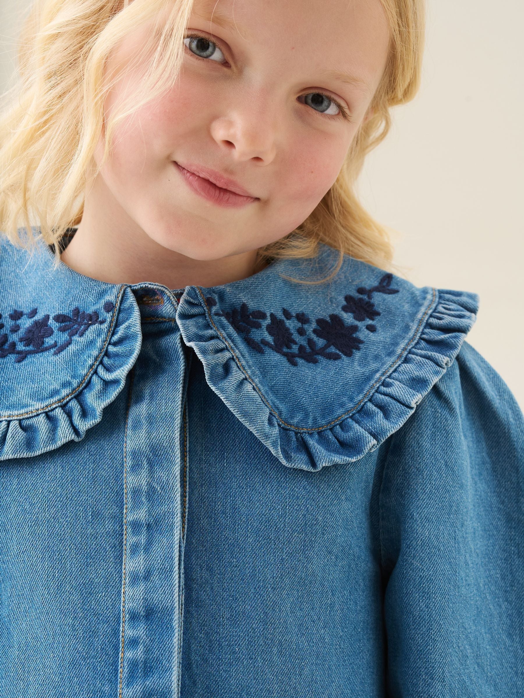 Angel & Rocket Blue Aria Denim Embroidered Collar Dress image 4
