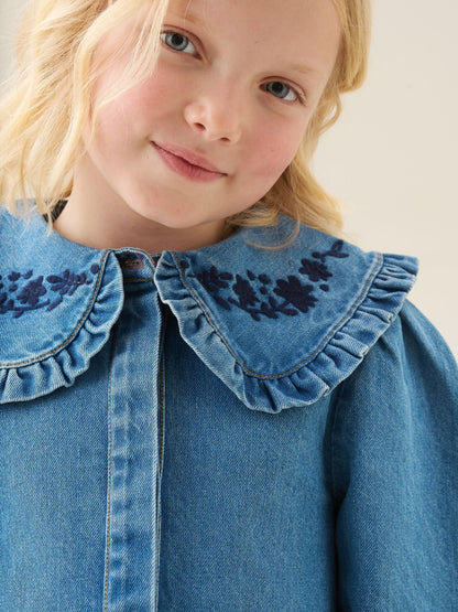 Angel & Rocket Blue Aria Denim Embroidered Collar Dress image 4