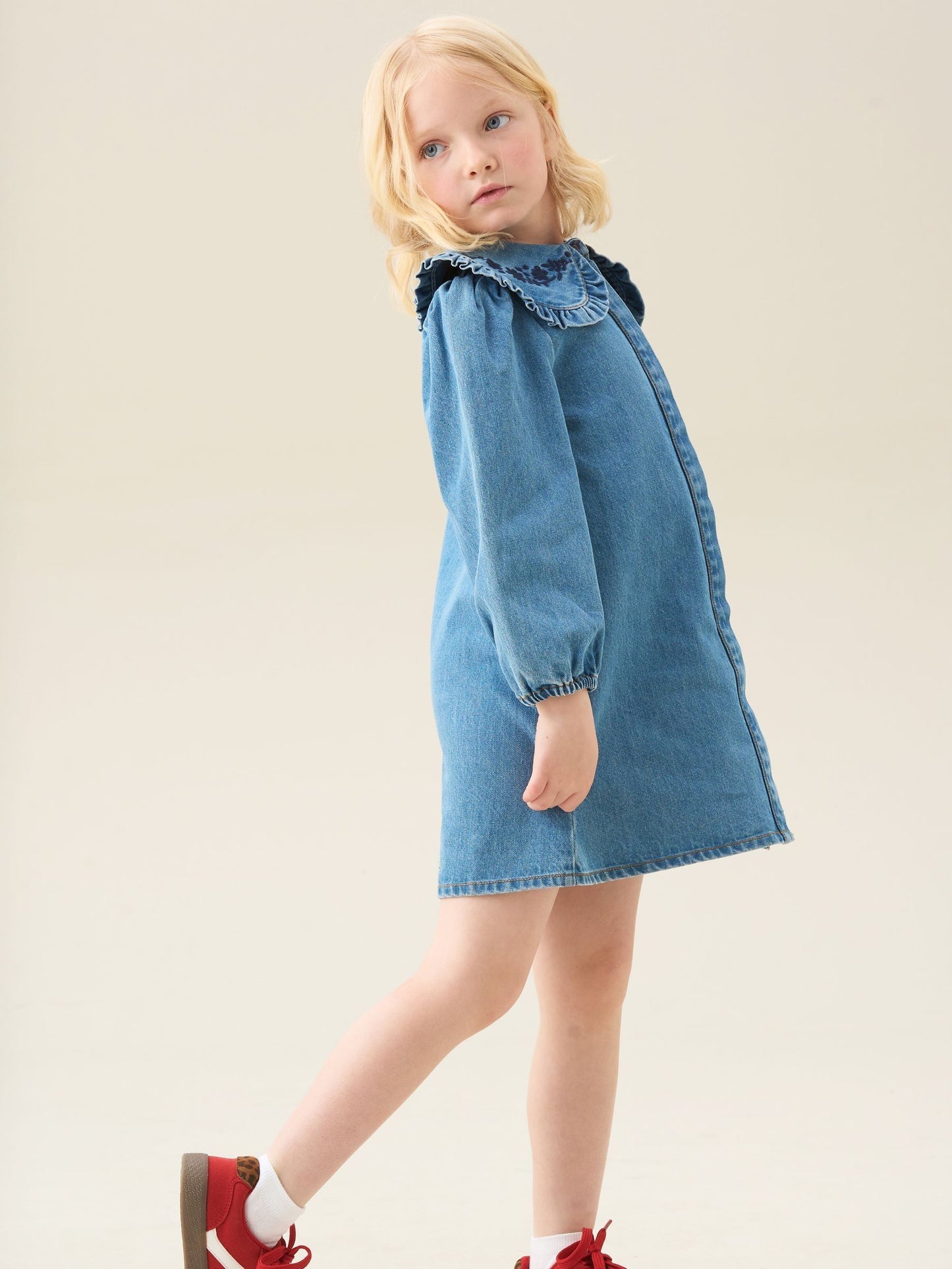 Angel & Rocket Blue Aria Denim Embroidered Collar Dress image 5