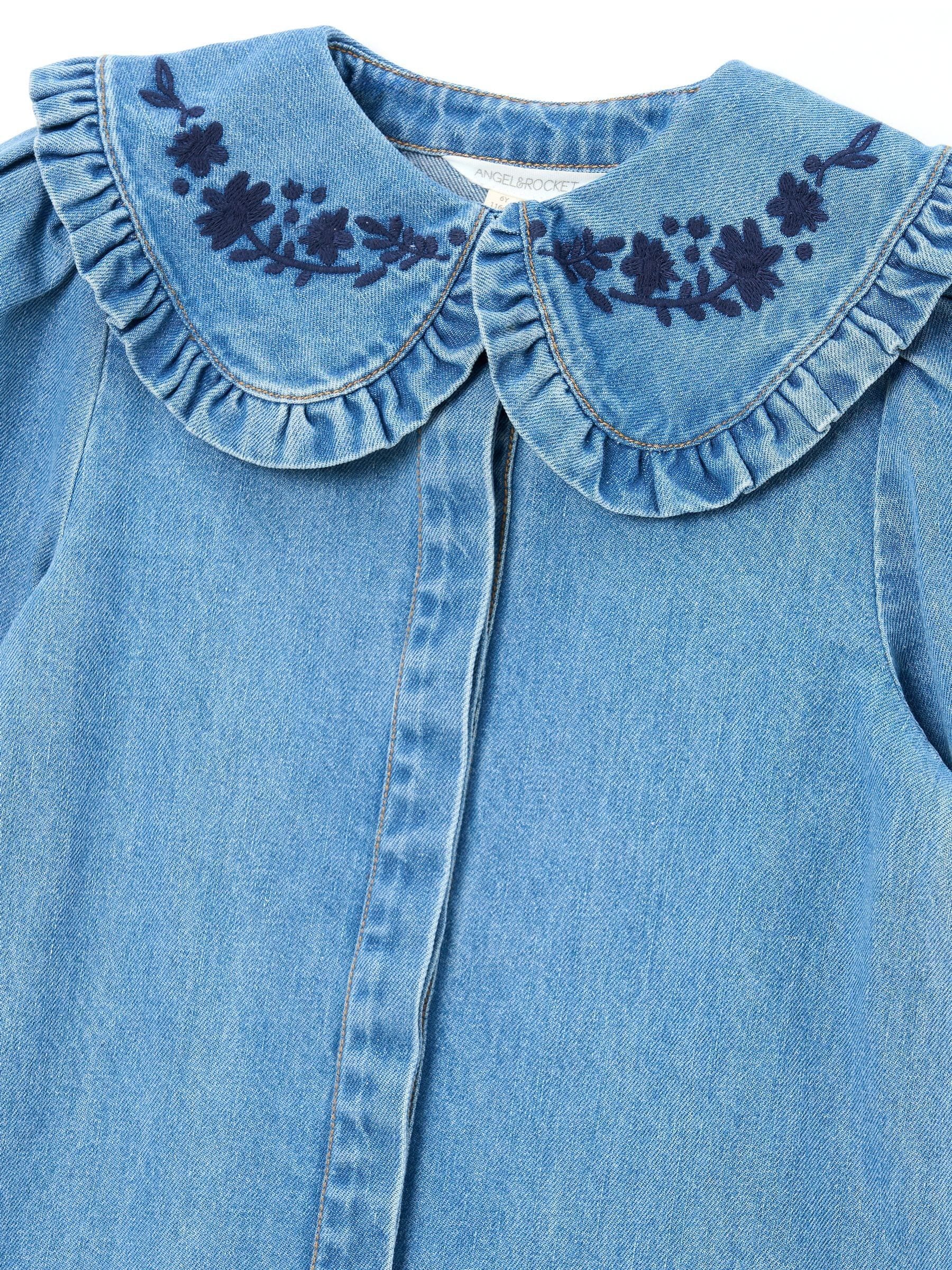 Angel & Rocket Blue Aria Denim Embroidered Collar Dress image 8