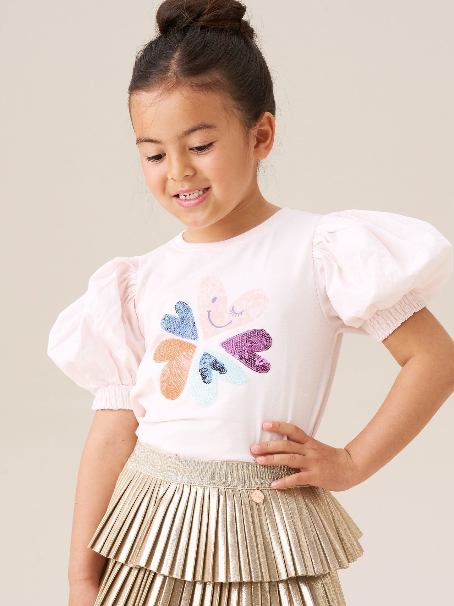 Dsiney Kidz - Angel & Rocket Fusia Pink Eve Ruffle Heart Puff Sleeve T-Shirt image 1