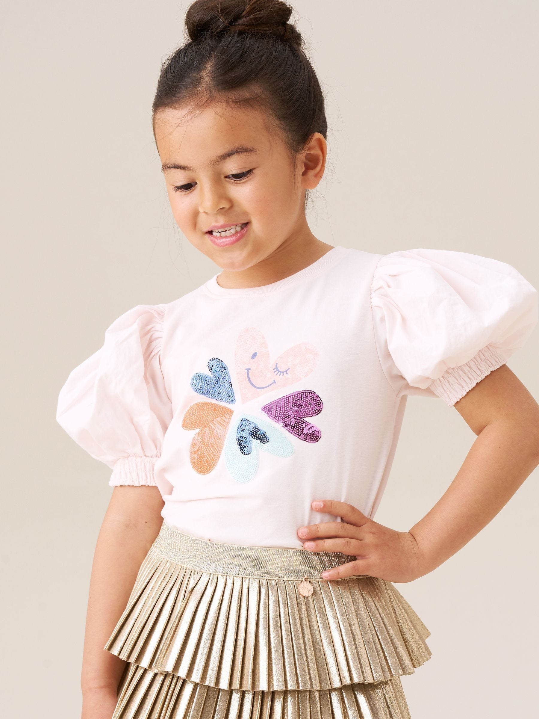 Dsiney Kidz - Angel & Rocket Fusia Pink Eve Ruffle Heart Puff Sleeve T-Shirt image 1