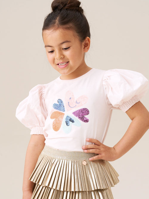 Dsiney Kidz - Angel & Rocket Fusia Pink Eve Ruffle Heart Puff Sleeve T-Shirt image 1