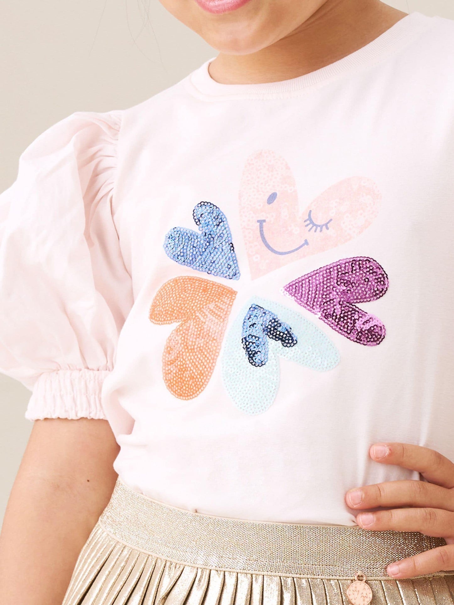 Dsiney Kidz - Angel & Rocket Fusia Pink Eve Ruffle Heart Puff Sleeve T-Shirt image 3