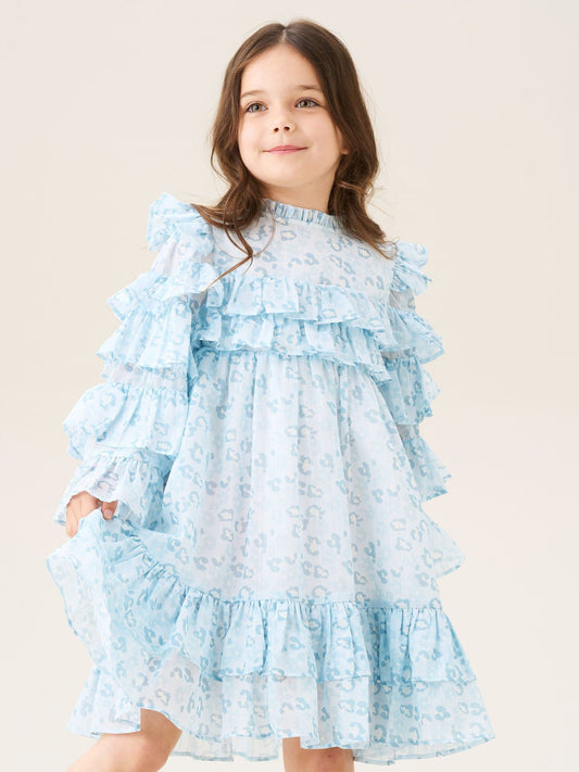 Angel & Rocket Blue Imogen Leopard Print Frill Dress image 1