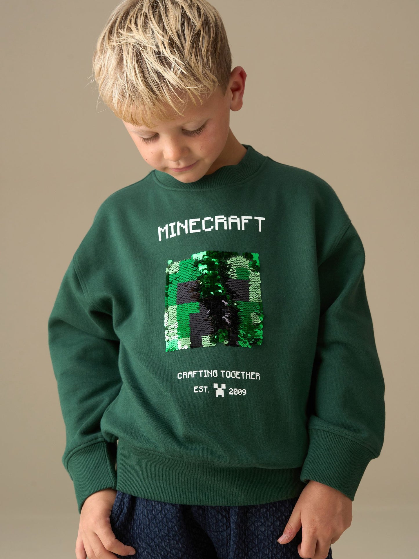Dsiney Kidz - Angel & Rocket Green Minecraft Sequin Sweatshirt image 1