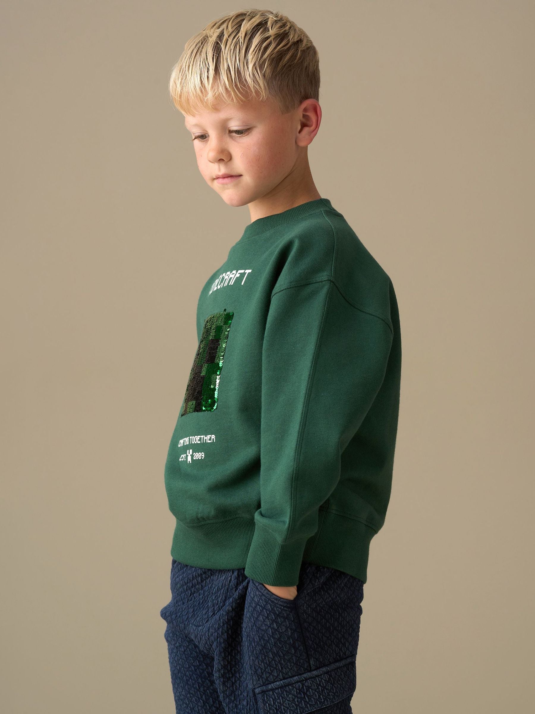 Dsiney Kidz - Angel & Rocket Green Minecraft Sequin Sweatshirt image 4