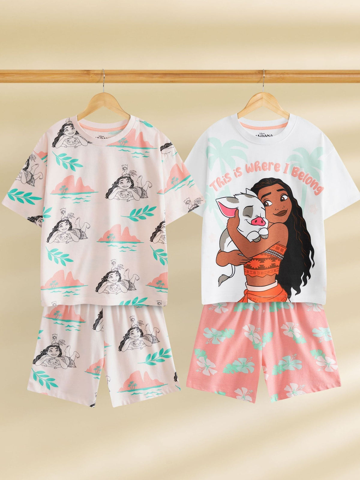 Vanilla Underground Pink Girls 100% Cotton Disney Moana Multicoloured Short Sleeve Short Leg Pyjamas Set Multi Pack of 2 - image 1