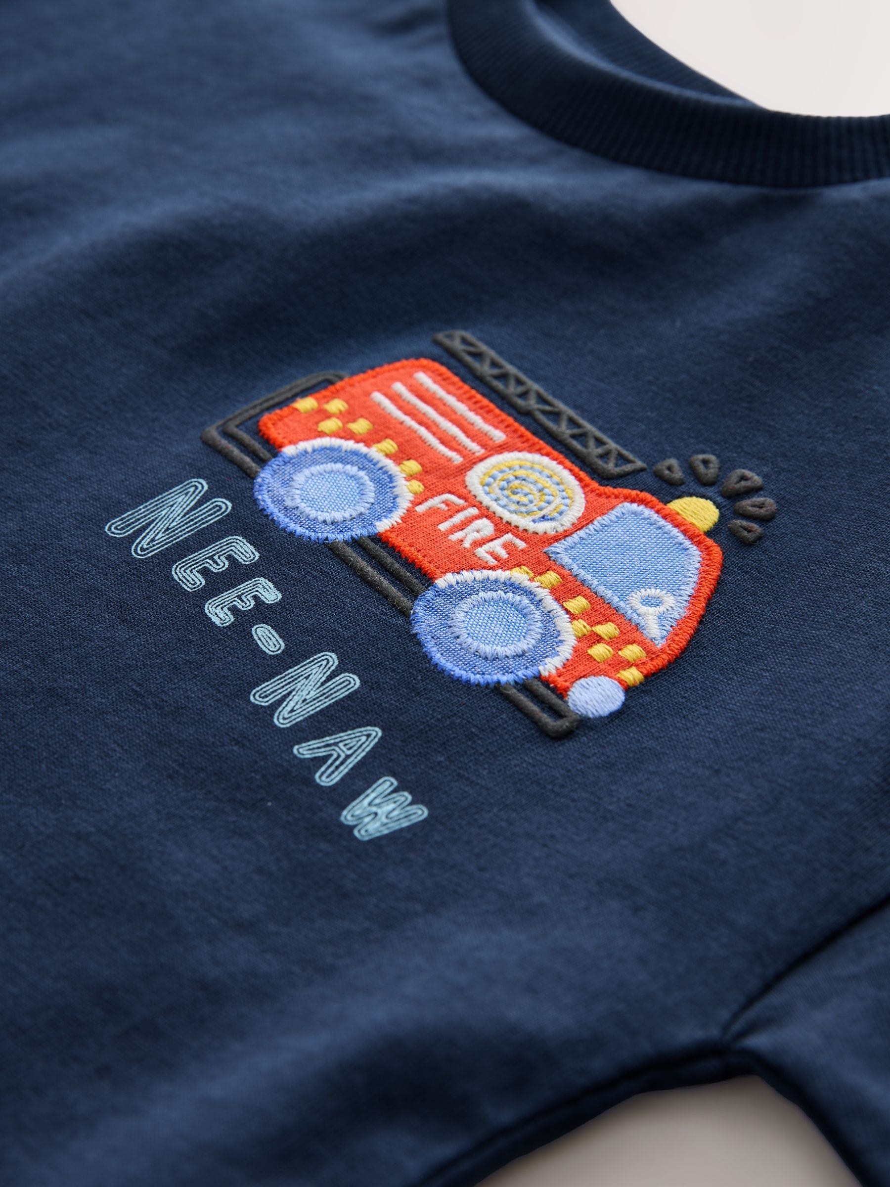 Navy Blue Fire Engine Short Sleeve Appliqué T-Shirt (3mths-7yrs) image 3