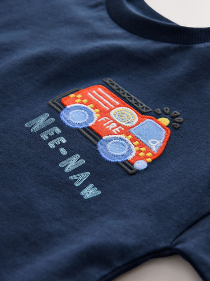 Navy Blue Fire Engine Short Sleeve Appliqué T-Shirt (3mths-7yrs) image 3