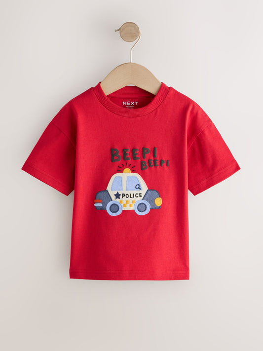Red Police Car Short Sleeve Appliqué T-Shirt (3mths-7yrs) image 2