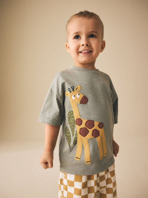 Green Giraffe Short Sleeve Appliqué T-Shirt (3mths-7yrs) image 1