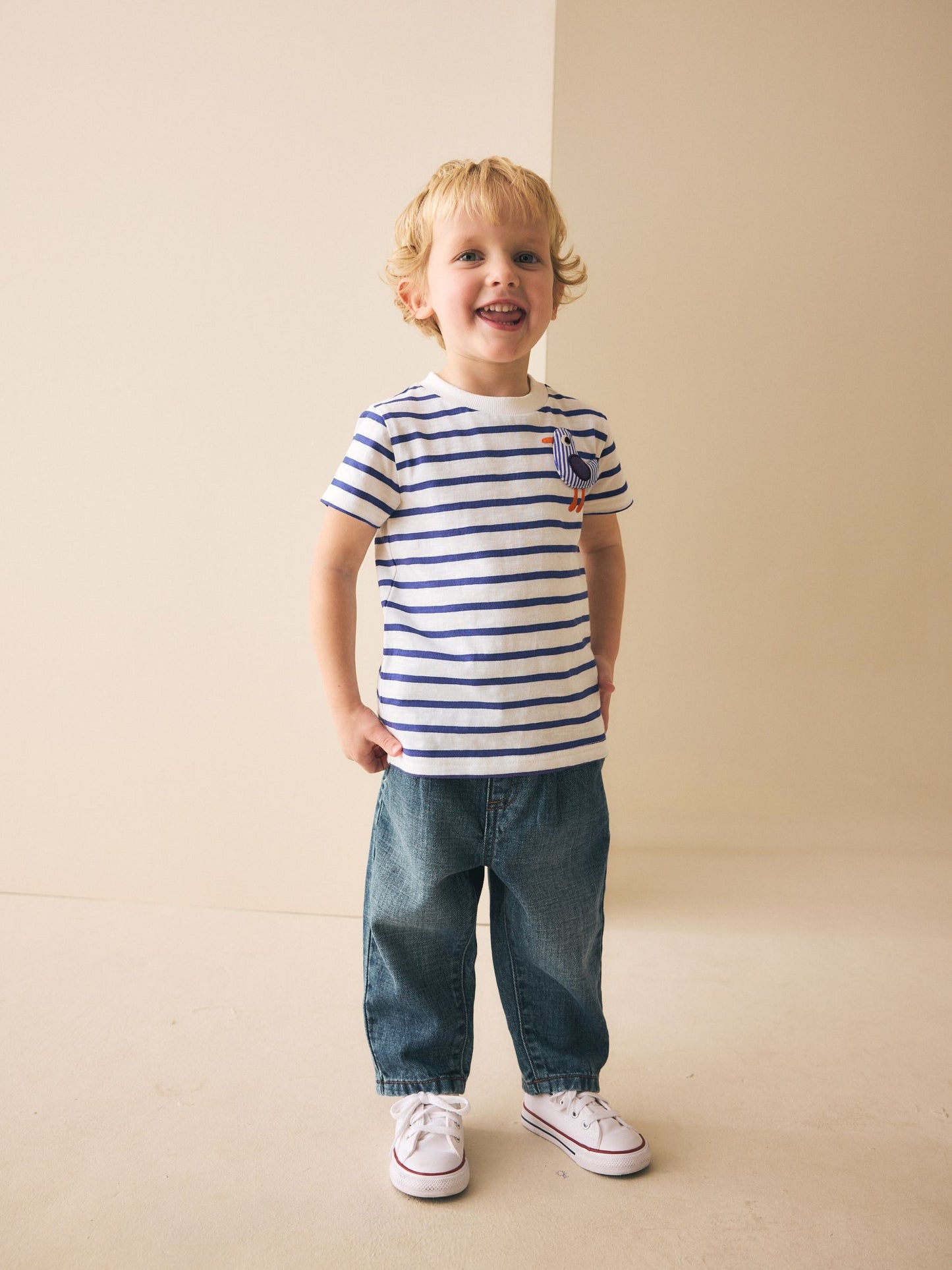 White/Blue Stripe Seagull Short Sleeve 3D Padded T-Shirt (3mths-7yrs) image 2