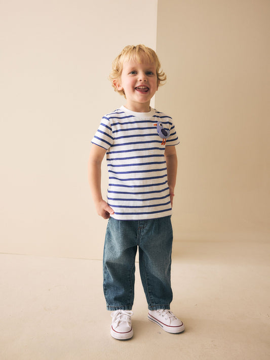 White/Blue Stripe Seagull Short Sleeve 3D Padded T-Shirt (3mths-7yrs) image 3