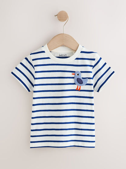 White/Blue Stripe Seagull Short Sleeve 3D Padded T-Shirt (3mths-7yrs) image 4