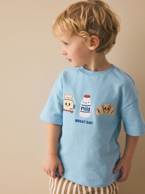 Light Blue Breakfast Trio Short Sleeve Appliqué T-Shirt (3mths-7yrs) image 1