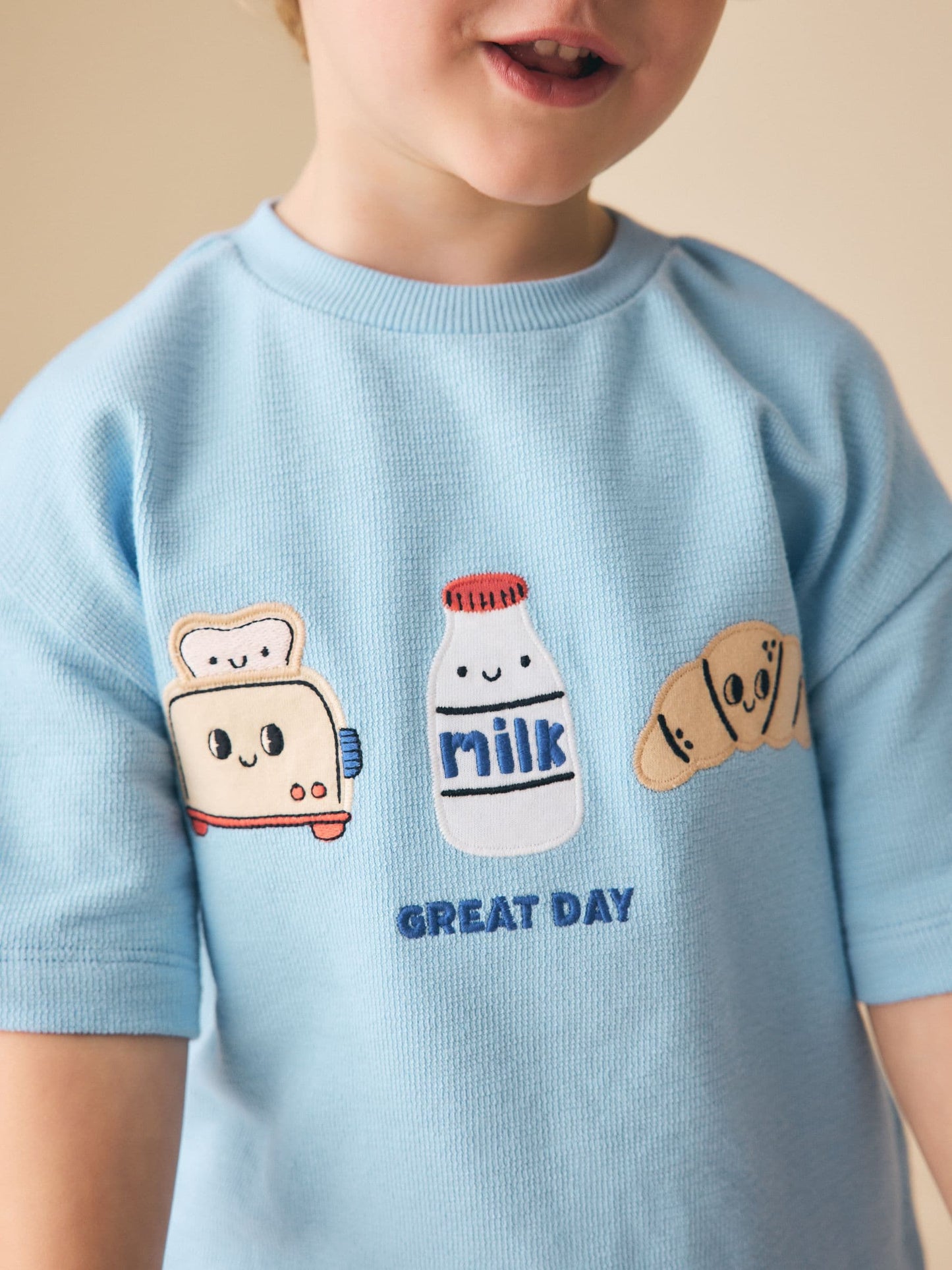 Light Blue Breakfast Trio Short Sleeve Appliqué T-Shirt (3mths-7yrs) image 4